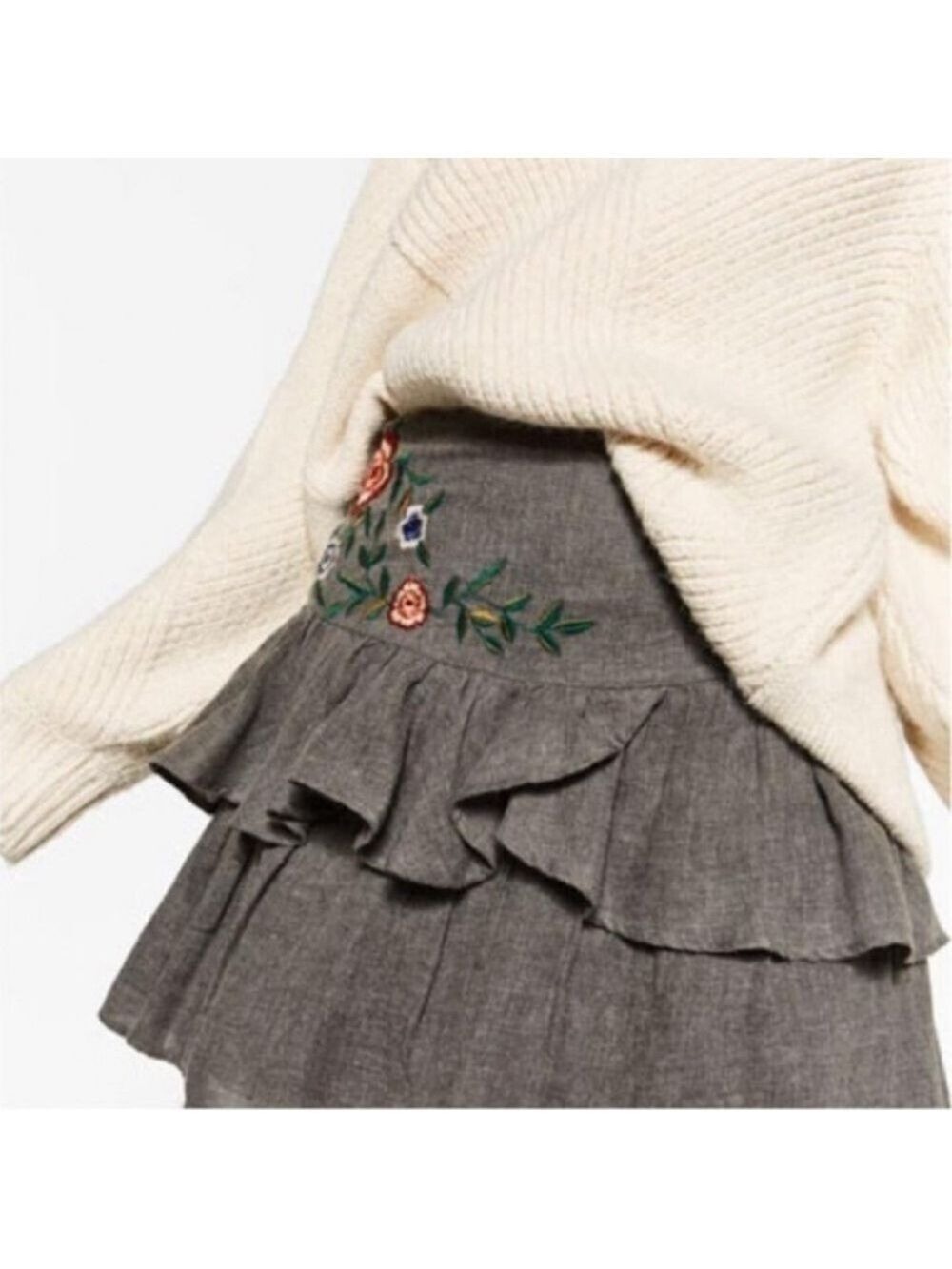 ZARA Embroidered Ruffles Skirt - Picture 6 of 14
